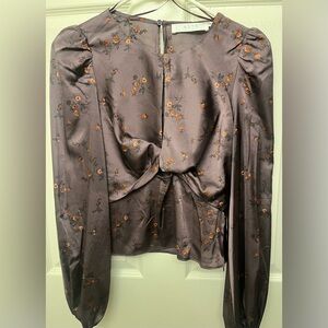 ASTR Satin Blouse with Floral Design - Brown and Orange